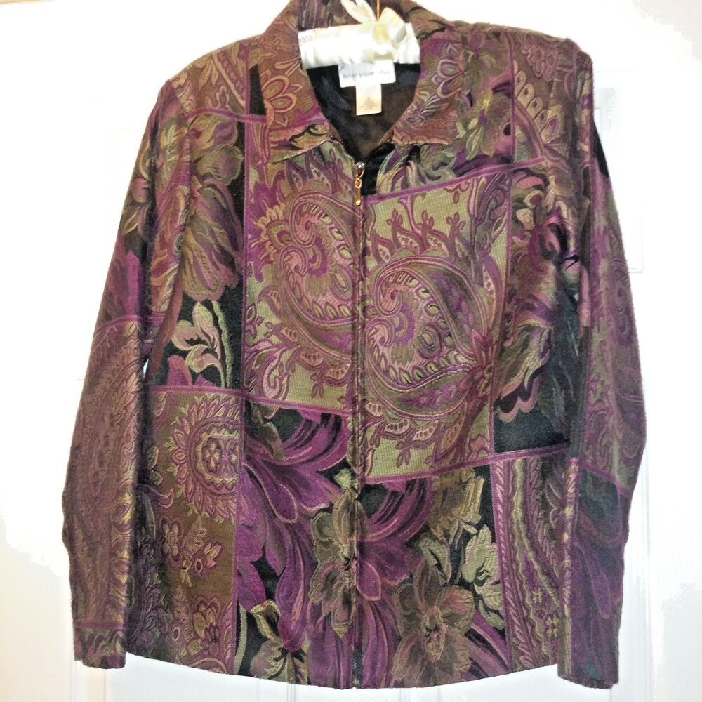Vintage Susan Graver Tapestry Boho Patchwork Jacket Size Small Full Zip